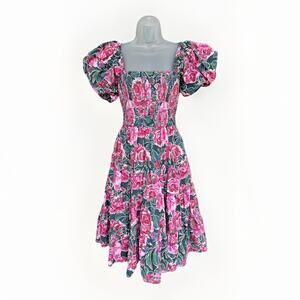 Listicle Floral Smocked Midi Dress Size Medium Puff Sleeve Cottagecore Romantic